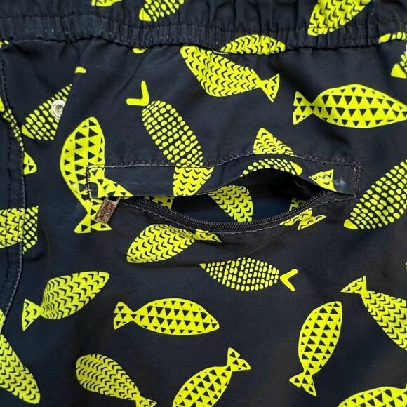 2XIST Ibiza Mens S Swim Trunks Shorts Deco Sea Print Navy Yellow Fish Drawstring - Picture 8 of 15